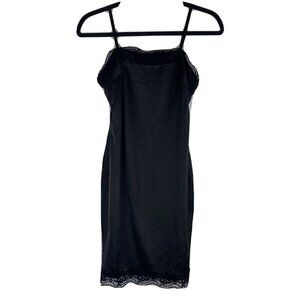 Missguided Women's Lace Satin Slip Dress Size 4 Black Cami Silky Square Neck